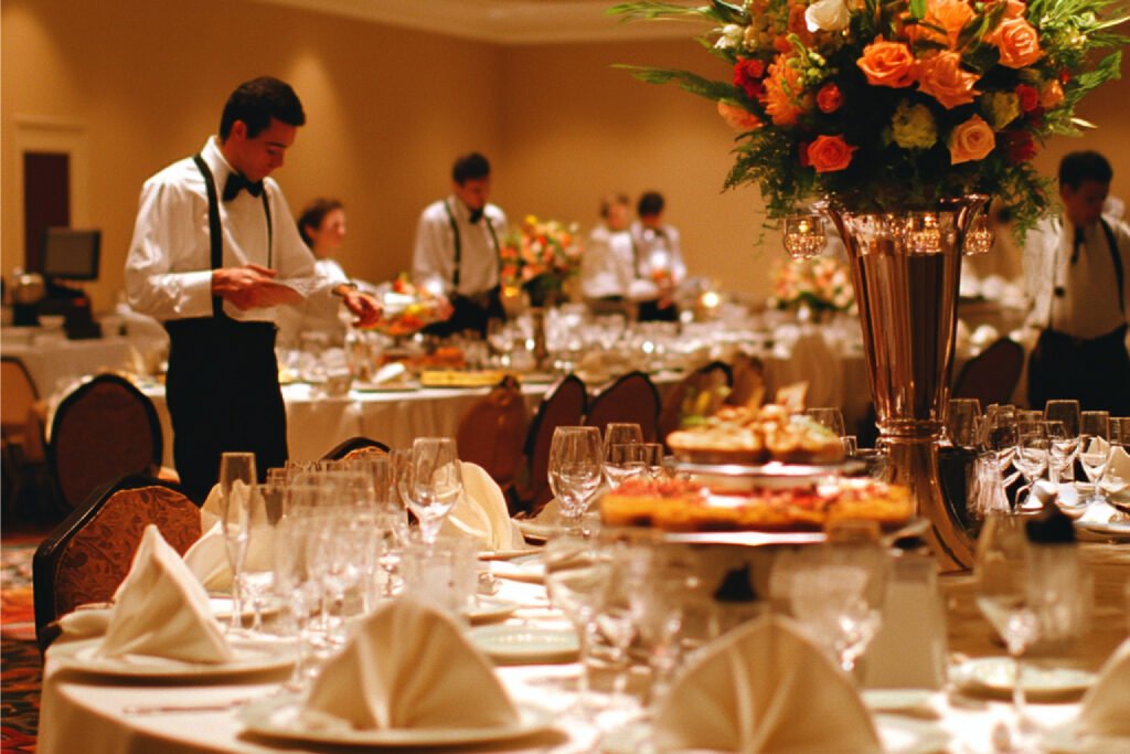 team setting up banquet event hotel